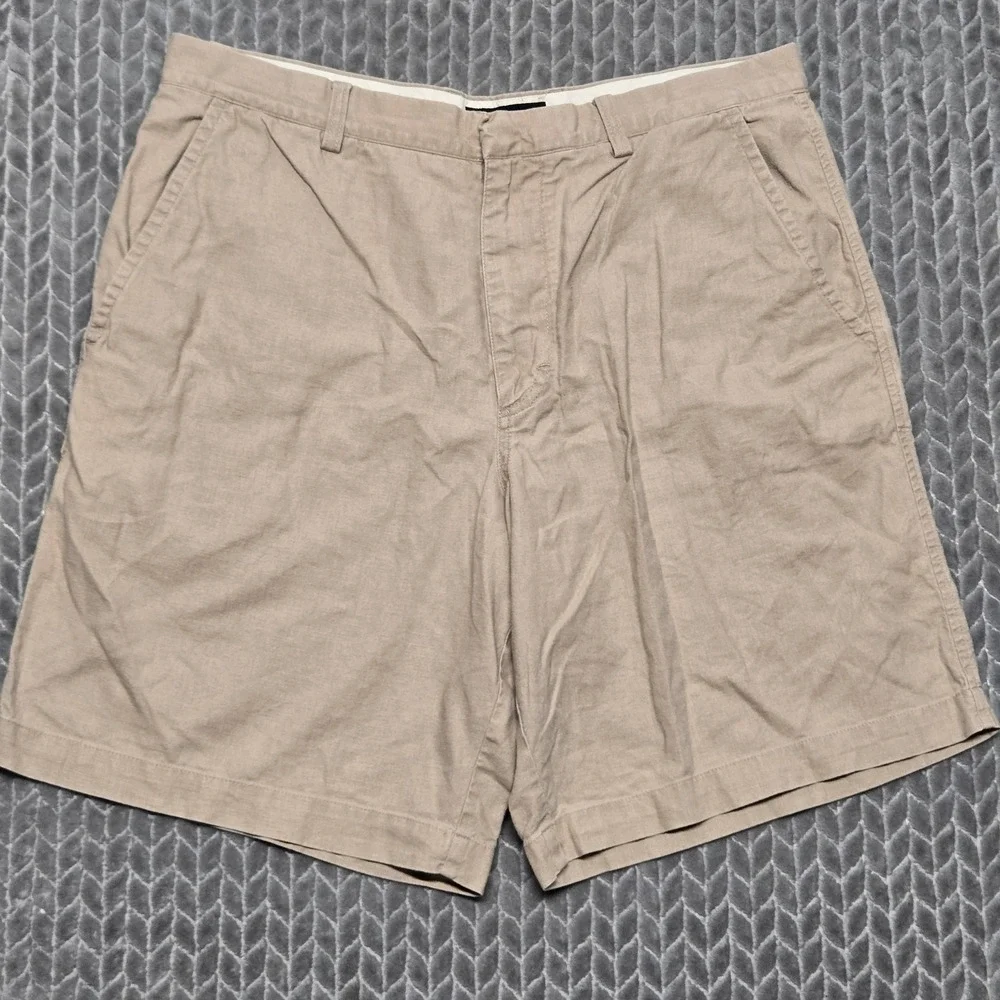 Banana Republic Mens Tan Linen Cotton Blend Flat Front Shorts Size 38 622418